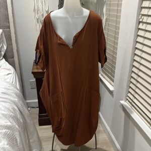 Brown Relaxed Tunic Dress with Asymmetrical Style